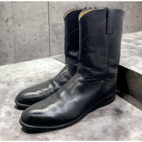 Justin Boots Black Leather Western Roper Cowboy Boots 3133 Mens 10.5 Fast Ship main image 4
